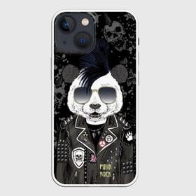 Чехол для iPhone 13 mini с принтом Панда в косухе в Белгороде,  |  | anarchy | bear | color | cool | icon | jacket | mohawk | music | panda | piercing | punk | purple | rock | skull | white | аксессуар | анархия | белый | значок | ирокез | круто | куртка | медведь | музыка | одежда | очки | панда | панк |