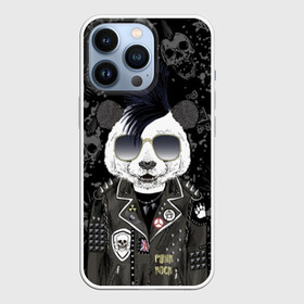 Чехол для iPhone 13 Pro с принтом Панда в косухе в Белгороде,  |  | anarchy | bear | color | cool | icon | jacket | mohawk | music | panda | piercing | punk | purple | rock | skull | white | аксессуар | анархия | белый | значок | ирокез | круто | куртка | медведь | музыка | одежда | очки | панда | панк |