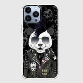 Чехол для iPhone 13 Pro Max с принтом Панда в косухе в Белгороде,  |  | anarchy | bear | color | cool | icon | jacket | mohawk | music | panda | piercing | punk | purple | rock | skull | white | аксессуар | анархия | белый | значок | ирокез | круто | куртка | медведь | музыка | одежда | очки | панда | панк |