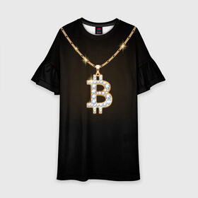 Детское платье 3D с принтом Бриллиантовый биткоин в Белгороде, 100% полиэстер | прямой силуэт, чуть расширенный к низу. Круглая горловина, на рукавах — воланы | Тематика изображения на принте: bitcoin | black | chain | color | diamond | emblem | gold | golden | hip hop | logo | luxury | money | style | symbol | алмаз | блеск | блестящий | бриллиант | валюта | деньги | знак | золото | золотой | криптовалюта | кулон | логотип | люкс | роскошь | с