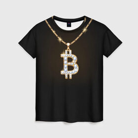 Женская футболка 3D с принтом Бриллиантовый биткоин в Белгороде, 100% полиэфир ( синтетическое хлопкоподобное полотно) | прямой крой, круглый вырез горловины, длина до линии бедер | Тематика изображения на принте: bitcoin | black | chain | color | diamond | emblem | gold | golden | hip hop | logo | luxury | money | style | symbol | алмаз | блеск | блестящий | бриллиант | валюта | деньги | знак | золото | золотой | криптовалюта | кулон | логотип | люкс | роскошь | с