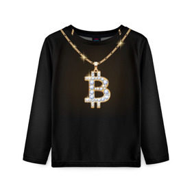 Детский лонгслив 3D с принтом Бриллиантовый биткоин в Белгороде, 100% полиэстер | длинные рукава, круглый вырез горловины, полуприлегающий силуэт
 | bitcoin | black | chain | color | diamond | emblem | gold | golden | hip hop | logo | luxury | money | style | symbol | алмаз | блеск | блестящий | бриллиант | валюта | деньги | знак | золото | золотой | криптовалюта | кулон | логотип | люкс | роскошь | с