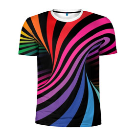 Мужская футболка 3D спортивная с принтом Метаморфозы в Белгороде, 100% полиэстер с улучшенными характеристиками | приталенный силуэт, круглая горловина, широкие плечи, сужается к линии бедра | abstraction | black | blue | color | green | hypnosis | illusion | orange | p | rainbow | red | tunnel | yellow | абстракция | галлюцинации | гипноз | желтый | зеленый | иллюзия | красный | оранжевый | полосы | психоделика | радуга | разноцветны