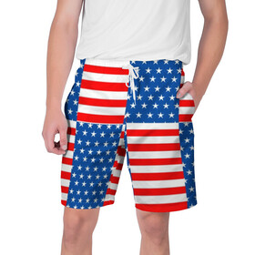 Мужские шорты 3D с принтом США в Белгороде,  полиэстер 100% | прямой крой, два кармана без застежек по бокам. Мягкая трикотажная резинка на поясе, внутри которой широкие завязки. Длина чуть выше колен | Тематика изображения на принте: flag | stars | usa | usa flag | америка | американский флаг | звезды | надписи | полосы | сша | флаг | флаг сша