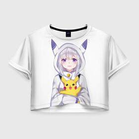 Женская футболка Crop-top 3D с принтом My Pika в Белгороде, 100% полиэстер | круглая горловина, длина футболки до линии талии, рукава с отворотами | Тематика изображения на принте: detective pikachu | instinct | mystic | pikachu | pokeball | pokemon | pokemon go | valor | вейлор | детектив пикачу | инстинкт | мистик | пикачу | покебол | покемон | покемон го