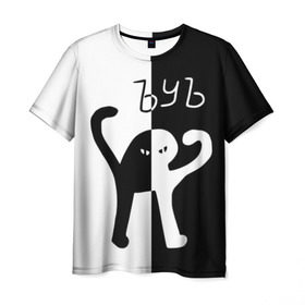 Мужская футболка 3D с принтом ЪУЪ (Black-White). в Белгороде, 100% полиэфир | прямой крой, круглый вырез горловины, длина до линии бедер | cat | mem | memes | интернет приколы | кот | мем | мем кот | ъуъ | ъуъ съука