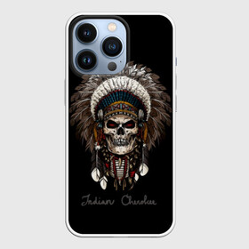 Чехол для iPhone 13 Pro с принтом Череп с роучем в Белгороде,  |  | Тематика изображения на принте: cherokee | culture | ethnic | feathers | indian | national | navajo | roach | skeleton | skull | traditional | индеец | культура | навахо | национальный | перья | роуч | скелет | традиционный | череп | чероки | этнический