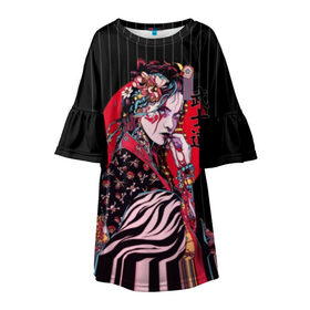 Детское платье 3D с принтом Гейша в Белгороде, 100% полиэстер | прямой силуэт, чуть расширенный к низу. Круглая горловина, на рукавах — воланы | beauty | black | bright | character | cool | decorations | flowers | geisha | girl | hairstyle | japan | kimon | lines | red | stripes | woman | young | девушка | женщина | иероглиф | кимоно | красный | красотка | круто | линии | молодая | полосы 