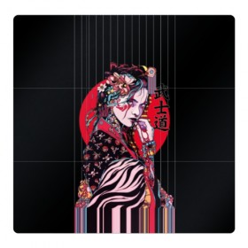 Магнитный плакат 3Х3 с принтом Гейша в Белгороде, Полимерный материал с магнитным слоем | 9 деталей размером 9*9 см | beauty | black | bright | character | cool | decorations | flowers | geisha | girl | hairstyle | japan | kimon | lines | red | stripes | woman | young | девушка | женщина | иероглиф | кимоно | красный | красотка | круто | линии | молодая | полосы 