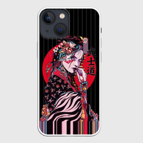 Чехол для iPhone 13 mini с принтом Гейша в Белгороде,  |  | beauty | black | bright | character | cool | decorations | flowers | geisha | girl | hairstyle | japan | kimon | lines | red | stripes | woman | young | девушка | женщина | иероглиф | кимоно | красный | красотка | круто | линии | молодая | полосы 