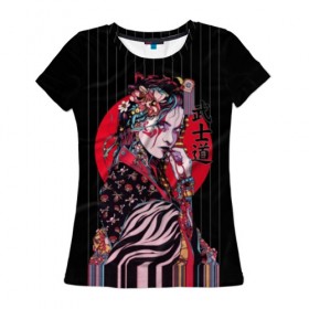 Женская футболка 3D с принтом Гейша в Белгороде, 100% полиэфир ( синтетическое хлопкоподобное полотно) | прямой крой, круглый вырез горловины, длина до линии бедер | beauty | black | bright | character | cool | decorations | flowers | geisha | girl | hairstyle | japan | kimon | lines | red | stripes | woman | young | девушка | женщина | иероглиф | кимоно | красный | красотка | круто | линии | молодая | полосы 