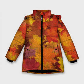 Зимняя куртка для девочек 3D с принтом Осенние листья в Белгороде, ткань верха — 100% полиэстер; подклад — 100% полиэстер, утеплитель — 100% полиэстер. | длина ниже бедра, удлиненная спинка, воротник стойка и отстегивающийся капюшон. Есть боковые карманы с листочкой на кнопках, утяжки по низу изделия и внутренний карман на молнии. 

Предусмотрены светоотражающий принт на спинке, радужный светоотражающий элемент на пуллере молнии и на резинке для утяжки. | autumn | bright | flora | leaves | maple | nature | orange | plant | red | season | yellow | время года | желтый | клен | красный | листья | оранжевый | осень | природа | растение | сезон | флора | ярко