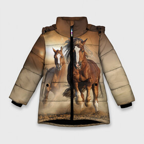 Зимняя куртка для девочек 3D с принтом Бегущие лошади в Белгороде, ткань верха — 100% полиэстер; подклад — 100% полиэстер, утеплитель — 100% полиэстер. | длина ниже бедра, удлиненная спинка, воротник стойка и отстегивающийся капюшон. Есть боковые карманы с листочкой на кнопках, утяжки по низу изделия и внутренний карман на молнии. 

Предусмотрены светоотражающий принт на спинке, радужный светоотражающий элемент на пуллере молнии и на резинке для утяжки. | animal | color | dust | hooves | horse | mane | mustang | muzzle | nature | sky | speed | грива | животное | конь | копыта | лошадь | мустанг | небо | окрас | природа | пыль | скакун | скорость