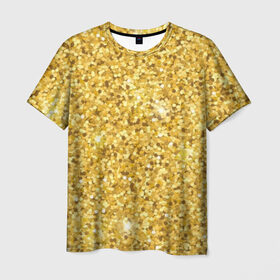 Мужская футболка 3D с принтом Золотые блестки в Белгороде, 100% полиэфир | прямой крой, круглый вырез горловины, длина до линии бедер | bright | cool | glitter | gold | gold glitter | luxury | shine | sparkle | yellow | глиттер | желтый | золото | золотые блёстки | прикольно | роскошь | сверкать | сияние | ярко