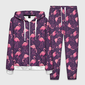 Мужской костюм 3D с принтом Фламинго в Белгороде, 100% полиэстер | Манжеты и пояс оформлены тканевой резинкой, двухслойный капюшон со шнурком для регулировки, карманы спереди | Тематика изображения на принте: abstraction | beak | bird | fauna | feathers | flamingo | flora | geometry | happiness | nature | pink | purple | tropical | tropics | абстракция | геометрия | клюв | перья | природа | птица | розовый | счастье | тропики | тропический | фауна | фиолетовый