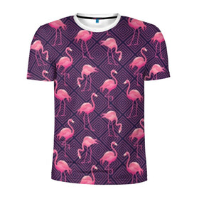 Мужская футболка 3D спортивная с принтом Фламинго в Белгороде, 100% полиэстер с улучшенными характеристиками | приталенный силуэт, круглая горловина, широкие плечи, сужается к линии бедра | Тематика изображения на принте: abstraction | beak | bird | fauna | feathers | flamingo | flora | geometry | happiness | nature | pink | purple | tropical | tropics | абстракция | геометрия | клюв | перья | природа | птица | розовый | счастье | тропики | тропический | фауна | фиолетовый
