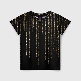 Детская футболка 3D с принтом Золотой глиттер в Белгороде, 100% гипоаллергенный полиэфир | прямой крой, круглый вырез горловины, длина до линии бедер, чуть спущенное плечо, ткань немного тянется | black | christmas | confetti | decoration | garland | glitter | gold | holiday | lines | new year | rain | shimmer | shining | sparkle | блеск | блёстки | гирлянда | глиттер | дождь | золото | конфетти | линии | мерцание | новый год | праздник | рождество