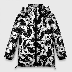 Женская зимняя куртка 3D с принтом Забавные собаки в Белгороде, верх — 100% полиэстер; подкладка — 100% полиэстер; утеплитель — 100% полиэстер | длина ниже бедра, силуэт Оверсайз. Есть воротник-стойка, отстегивающийся капюшон и ветрозащитная планка. 

Боковые карманы с листочкой на кнопках и внутренний карман на молнии | attractive face | black | breed | cute | cutie | dog | french bulldog | friend | funny | look | puppy | white | белый | взгляд | друг | милашка | милый | пес | порода | прикольный | псина | собака | собакен | французский бульдог | черный | щено