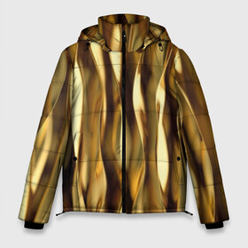 Мужская зимняя куртка 3D с принтом Золотые волны в Белгороде, верх — 100% полиэстер; подкладка — 100% полиэстер; утеплитель — 100% полиэстер | длина ниже бедра, свободный силуэт Оверсайз. Есть воротник-стойка, отстегивающийся капюшон и ветрозащитная планка. 

Боковые карманы с листочкой на кнопках и внутренний карман на молнии. | abstraction | cool | glitter | gold | lines | luxury | metal | ribbons | shine | texture | абстракция | блеск | волны | золото | круто | ленты | линии | металл | прикольно | роскошь | сиять | текстура