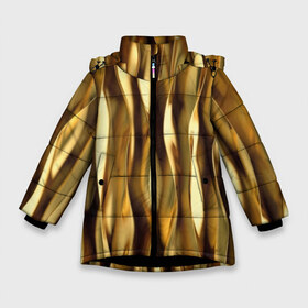 Зимняя куртка для девочек 3D с принтом Золотые волны в Белгороде, ткань верха — 100% полиэстер; подклад — 100% полиэстер, утеплитель — 100% полиэстер. | длина ниже бедра, удлиненная спинка, воротник стойка и отстегивающийся капюшон. Есть боковые карманы с листочкой на кнопках, утяжки по низу изделия и внутренний карман на молнии. 

Предусмотрены светоотражающий принт на спинке, радужный светоотражающий элемент на пуллере молнии и на резинке для утяжки. | abstraction | cool | glitter | gold | lines | luxury | metal | ribbons | shine | texture | абстракция | блеск | волны | золото | круто | ленты | линии | металл | прикольно | роскошь | сиять | текстура