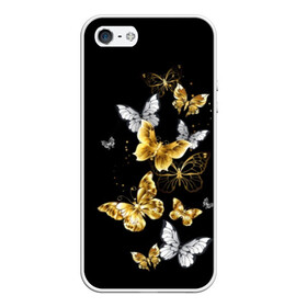 Чехол для iPhone 5/5S матовый с принтом Золотые бабочки в Белгороде, Силикон | Область печати: задняя сторона чехла, без боковых панелей | airy | black | butterfly | cool | cute | flight | flit | gold | insect | magical | white | wings | yellow | бабочка | белый | воздушный | волшебный | желтый | золото | крылья | милый | насекомое | полёт | порхать | прикольный | черный