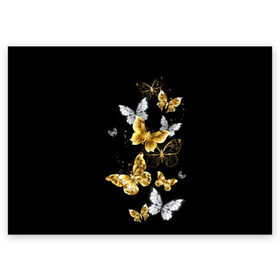 Поздравительная открытка с принтом Золотые бабочки в Белгороде, 100% бумага | плотность бумаги 280 г/м2, матовая, на обратной стороне линовка и место для марки
 | airy | black | butterfly | cool | cute | flight | flit | gold | insect | magical | white | wings | yellow | бабочка | белый | воздушный | волшебный | желтый | золото | крылья | милый | насекомое | полёт | порхать | прикольный | черный