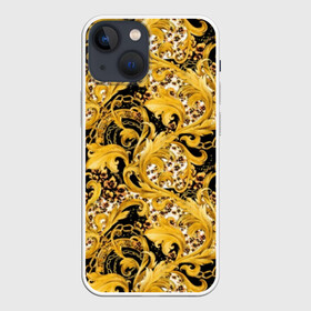 Чехол для iPhone 13 mini с принтом Золотой узор в Белгороде,  |  | black | chain | curlicues | decor | decorative | glitter | gold | luxury | metal | pattern | sparkle | white | yellow | белый | блеск | декор | декоративный | жёлтый | завитушки | золото | люкс | металл | роскошь | сверкать | узор | цепь | черный