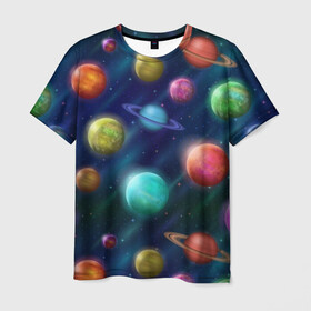 Мужская футболка 3D с принтом Планеты в Белгороде, 100% полиэфир | прямой крой, круглый вырез горловины, длина до линии бедер | nasa | вселенная | галактика | звезды | космос | наса | планеты | сияние | скафандр