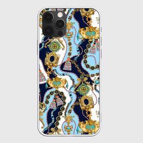 Чехол для iPhone 12 Pro Max с принтом Барокко в Белгороде, Силикон |  | baroque | blue | chain | decoration | fringe | gold | ribbon | style | vintage | white | барокко | бахрома | белый | винтаж | золото | кисточка | лента | синий | стиль | украшения | цепочка