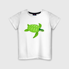 Детская футболка хлопок с принтом Черепаха. в Белгороде, 100% хлопок | круглый вырез горловины, полуприлегающий силуэт, длина до линии бедер | Тематика изображения на принте: большая | живность | животные | зелёная | море | морская | природа | черепаха
