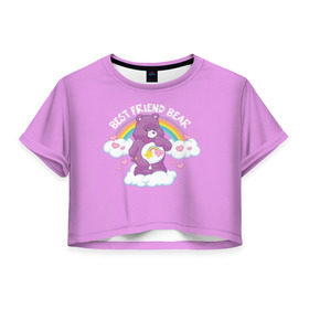 Женская футболка Cropp-top с принтом Заботливые мишки в Белгороде, 100% полиэстер | круглая горловина, длина футболки до линии талии, рукава с отворотами | Тематика изображения на принте: best friend | rainbow | заботливые мишки | лучшие друзья | медведь | медвежонок | милота | мимими | миша | мишка | мишки радужные | мультик | радуга | сердечки