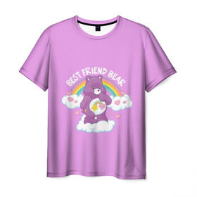Мужская футболка 3D с принтом Заботливые мишки в Белгороде, 100% полиэфир | прямой крой, круглый вырез горловины, длина до линии бедер | best friend | rainbow | заботливые мишки | лучшие друзья | медведь | медвежонок | милота | мимими | миша | мишка | мишки радужные | мультик | радуга | сердечки