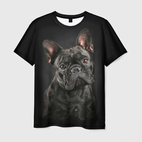 Мужская футболка 3D с принтом Французский бульдог в Белгороде, 100% полиэфир | прямой крой, круглый вырез горловины, длина до линии бедер | animal | background | beast | black | breed | bulldog | cool | cute | dog | ears | french | jaw | look | muzzle | portrait | wool | бульдог | взгляд | животное | зверь | милый | пёс | порода | портрет | прикольно | псина | собака | уши | фон | фра