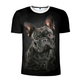Мужская футболка 3D спортивная с принтом Французский бульдог в Белгороде, 100% полиэстер с улучшенными характеристиками | приталенный силуэт, круглая горловина, широкие плечи, сужается к линии бедра | Тематика изображения на принте: animal | background | beast | black | breed | bulldog | cool | cute | dog | ears | french | jaw | look | muzzle | portrait | wool | бульдог | взгляд | животное | зверь | милый | пёс | порода | портрет | прикольно | псина | собака | уши | фон | фра