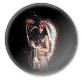 Значок с принтом Девушка с лошадью в Белгороде,  металл | круглая форма, металлическая застежка в виде булавки | american | animal | black | body | color | costume | ethnic | girl | horse | indian | national | nature | race | red | totem | white | woma | белый | девушка | женщина | животное | индейский | индейцы | костюм | краснокожий | красный | лошадь | молодость 