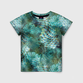 Детская футболка 3D с принтом Чешуя русалки в Белгороде, 100% гипоаллергенный полиэфир | прямой крой, круглый вырез горловины, длина до линии бедер, чуть спущенное плечо, ткань немного тянется | blue | color | fish | gray | green | mermaid | neyad | pattern | scales | sea | siren | skin | turquoise | wallpaper | water | бирюзовый | вода | зеленый | кожа | море | неяда | обои | паттерн | русалка | рыба | серый | сирена | цвет | чешуя