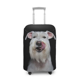 Чехол для чемодана 3D с принтом Белый шнауцер в Белгороде, 86% полиэфир, 14% спандекс | двустороннее нанесение принта, прорези для ручек и колес | animal | background | beast | black | breed | cool | cute | dog | ears | fangs | jaw | look | muzzle | portrait | tongue | white | wool | белый | взгляд | животное | зверь | клыки | милый | пёс | порода | портрет | прикольно | псина | собака | уши