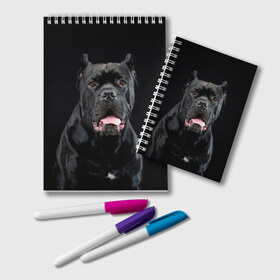Блокнот с принтом Черный кан - корсо в Белгороде, 100% бумага | 48 листов, плотность листов — 60 г/м2, плотность картонной обложки — 250 г/м2. Листы скреплены удобной пружинной спиралью. Цвет линий — светло-серый
 | Тематика изображения на принте: animal | background | beast | black | breed | can   corso | cool | cute | dog | ears | fangs | jaw | look | muzzle | portrait | tongue | wool | взгляд | животное | зверь | кан   корсо | клыки | милый | пёс | порода | портрет | прикольно | псина | 