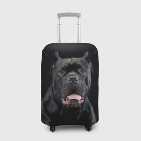 Чехол для чемодана 3D с принтом Черный кан - корсо в Белгороде, 86% полиэфир, 14% спандекс | двустороннее нанесение принта, прорези для ручек и колес | Тематика изображения на принте: animal | background | beast | black | breed | can   corso | cool | cute | dog | ears | fangs | jaw | look | muzzle | portrait | tongue | wool | взгляд | животное | зверь | кан   корсо | клыки | милый | пёс | порода | портрет | прикольно | псина | 