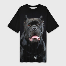 Платье-футболка 3D с принтом Черный кан   корсо в Белгороде,  |  | animal | background | beast | black | breed | can   corso | cool | cute | dog | ears | fangs | jaw | look | muzzle | portrait | tongue | wool | взгляд | животное | зверь | кан   корсо | клыки | милый | пёс | порода | портрет | прикольно | псина | 
