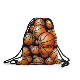 Рюкзак-мешок 3D с принтом Баскетбольные мячи в Белгороде, 100% полиэстер | плотность ткани — 200 г/м2, размер — 35 х 45 см; лямки — толстые шнурки, застежка на шнуровке, без карманов и подкладки | Тематика изображения на принте: activity | ball | basketball | black | brightness | brown | circle | color | game | illustration | orange | sport | victory | yellow | активность | апельсиновый | баскетбол | желтый | игра | иллюстрация | коричневый | круг | мяч | оранжевый | победа | спо