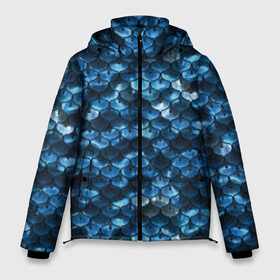 Мужская зимняя куртка 3D с принтом Синяя чешуя в Белгороде, верх — 100% полиэстер; подкладка — 100% полиэстер; утеплитель — 100% полиэстер | длина ниже бедра, свободный силуэт Оверсайз. Есть воротник-стойка, отстегивающийся капюшон и ветрозащитная планка. 

Боковые карманы с листочкой на кнопках и внутренний карман на молнии. | Тематика изображения на принте: blue | color | fish | gray | mermaid | neyad | pattern | scales | sea | shiny | siren | skin | turquoise | wallpaper | water | бирюзовый | блестящий | вода | кожа | море | неяда | обои | паттерн | русалка | рыба | серый | синий | сирена | цвет |