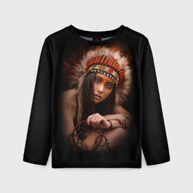 Детский лонгслив 3D с принтом Индейская девушка в Белгороде, 100% полиэстер | длинные рукава, круглый вырез горловины, полуприлегающий силуэт
 | american | beauty | body | costume | dark | ethnic | face | girl | hair | look | national | nature | race | shaman | взгляд | волосы | девушка | женщина | индейский | индейцы | кор | костюм | краснокожий | красный | красота | лицо | ловец снов | макияж | 