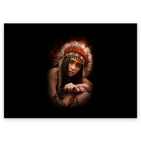Поздравительная открытка с принтом Индейская девушка в Белгороде, 100% бумага | плотность бумаги 280 г/м2, матовая, на обратной стороне линовка и место для марки
 | Тематика изображения на принте: american | beauty | body | costume | dark | ethnic | face | girl | hair | look | national | nature | race | shaman | взгляд | волосы | девушка | женщина | индейский | индейцы | кор | костюм | краснокожий | красный | красота | лицо | ловец снов | макияж | 