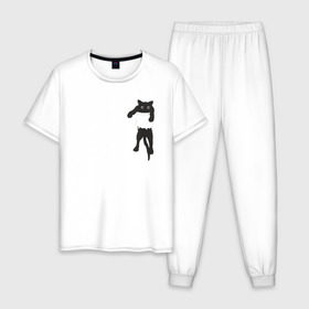 Мужская пижама хлопок с принтом Кися в кармане в Белгороде, 100% хлопок | брюки и футболка прямого кроя, без карманов, на брюках мягкая резинка на поясе и по низу штанин
 | Тематика изображения на принте: cat | арт | животные | карман | кися | кот | кот в кармане | котенок | коты | кошка