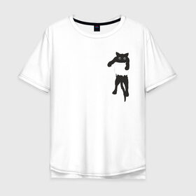 Мужская футболка хлопок Oversize с принтом Кися в кармане в Белгороде, 100% хлопок | свободный крой, круглый ворот, “спинка” длиннее передней части | Тематика изображения на принте: cat | арт | животные | карман | кися | кот | кот в кармане | котенок | коты | кошка