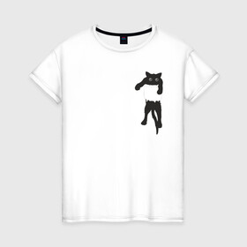 Женская футболка хлопок с принтом Кися в кармане в Белгороде, 100% хлопок | прямой крой, круглый вырез горловины, длина до линии бедер, слегка спущенное плечо | Тематика изображения на принте: cat | арт | животные | карман | кися | кот | кот в кармане | котенок | коты | кошка