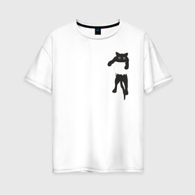 Женская футболка хлопок Oversize с принтом Кися в кармане в Белгороде, 100% хлопок | свободный крой, круглый ворот, спущенный рукав, длина до линии бедер
 | Тематика изображения на принте: cat | арт | животные | карман | кися | кот | кот в кармане | котенок | коты | кошка