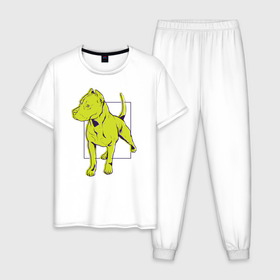 Мужская пижама хлопок с принтом Питбуль в Белгороде, 100% хлопок | брюки и футболка прямого кроя, без карманов, на брюках мягкая резинка на поясе и по низу штанин
 | dog | pitbull | питбули | питбуль | собака | собаки