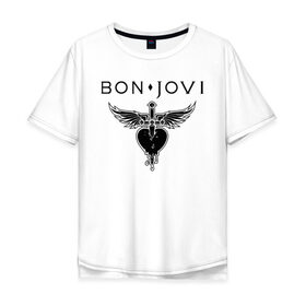 Мужская футболка хлопок Oversize с принтом Bon Jovi в Белгороде, 100% хлопок | свободный крой, круглый ворот, “спинка” длиннее передней части | Тематика изображения на принте: bon jovi | альбом | арена | бон | бон джови | глэм | группа | джови | джон | метал | музыка | надпись | песни | поп | попрок | рок | рокер | смайл | солист | софт | стена | хард | хеви | хевиметал